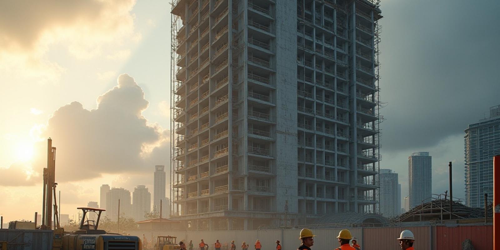 Edificio en construcción frente al skyline de Miami